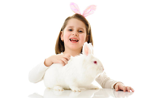 istock Little girl with Easter bunny 185124118