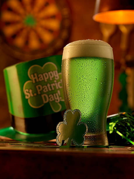 Green Beer Green Beer for St. Patrick's Day in the Pub-Photographed on Hasselblad H3D2-39mb Camera st. patricks day photos stock pictures, royalty-free photos & images