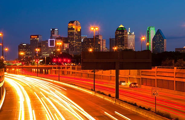 istock Dallas skyline and freeway at dusk 185124238