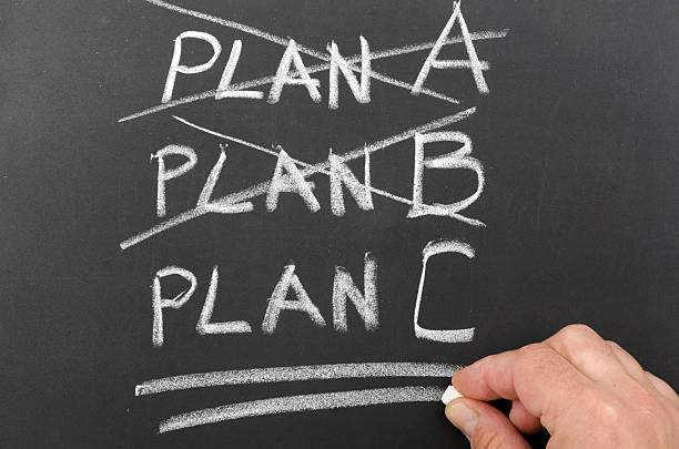 istock Three plans written on a chalkboard with two crossed out 185124626