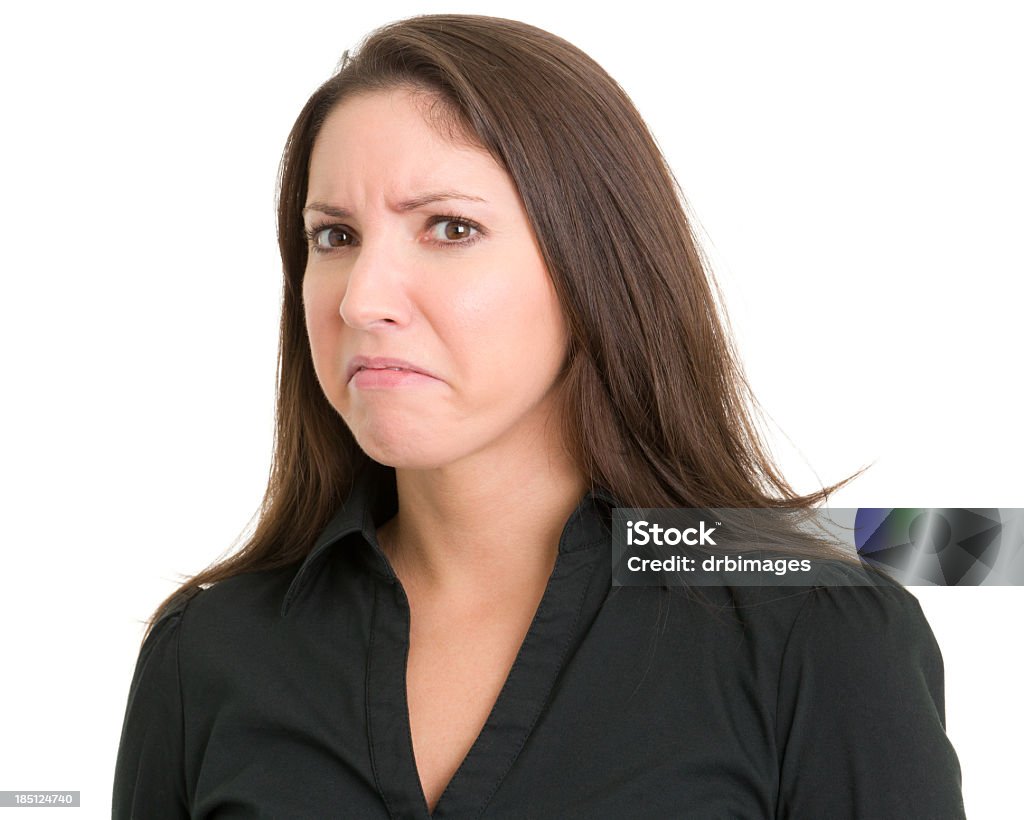 Upset Frowning Young Woman Portrait of a young woman on a white background. http://s3.amazonaws.com/drbimages/m/al.jpg 20-24 Years Stock Photo