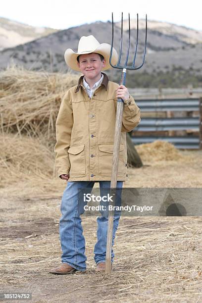 Working Buckaroo Stock Photo - Download Image Now - Child, Pitchfork - Agricultural Equipment, 10-11 Years