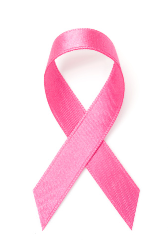 pink breast cancer awareness ribbon on white.