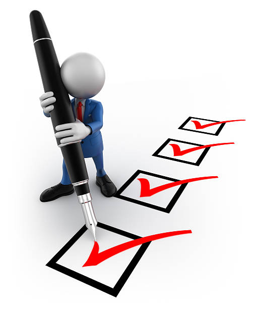 istock 3d Businessman ticking boxes with big pen, isolated/clipping path 185125957