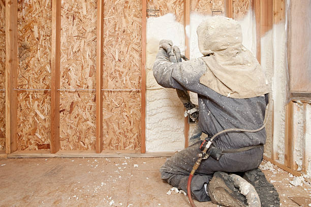 Worker Spraying Expandable Foam Insulation between Wall Studs  insulation stock pictures, royalty-free photos & images