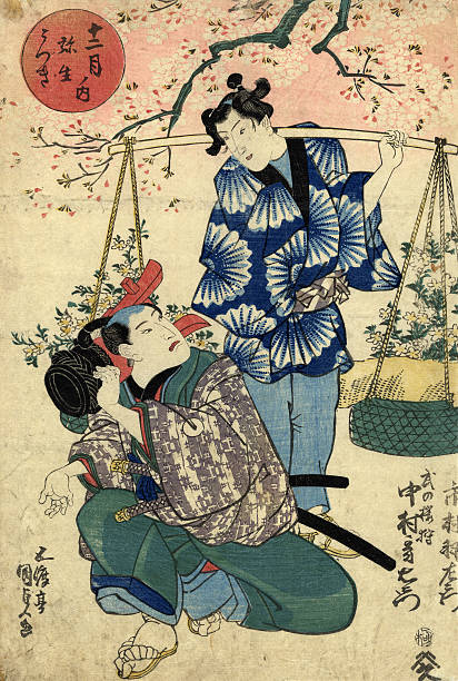 гравюра на дереве в кабуки субъектов японской - kabuki stock illustrations