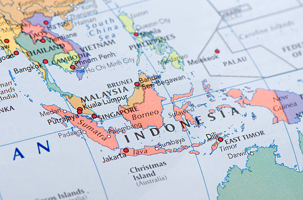 Indonesia map Focus on Indonesia on the Map. Source: "World reference atlas" indochina stock pictures, royalty-free photos & images