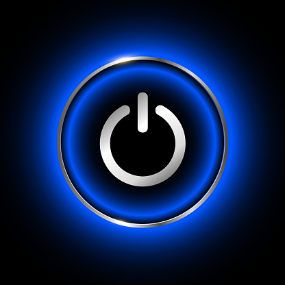 Power Silver Button Blue And Silver Illuminated Power Button On Black Background Stock ...