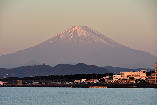 Mt. Fuji  colored by the morning sun.
