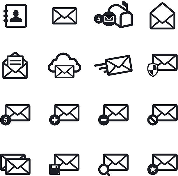 Mail Icons Black & white e-mail icon unread messages illustrations stock illustrations