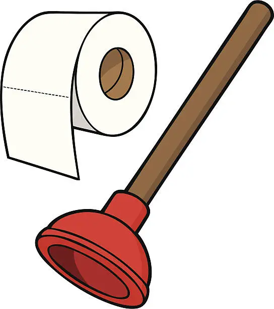 Vector illustration of Toilet Paper and Plunger