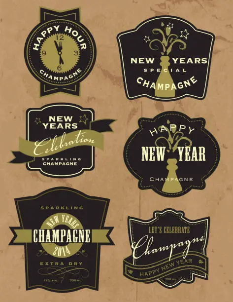 Vector illustration of Set of New Years Champagne labels