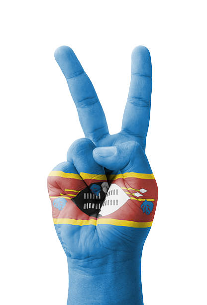 istock Hand making the V sign, Swaziland flag painted 185132487