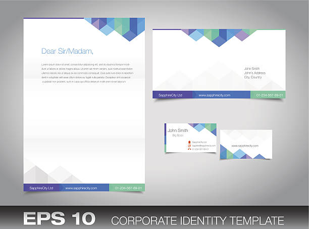 Corporate identity set for your business Corporate identity set or kit for your business including Business Card, Envelope and Letter templates. Vector format, editable, place for text simple letterhead template stock illustrations