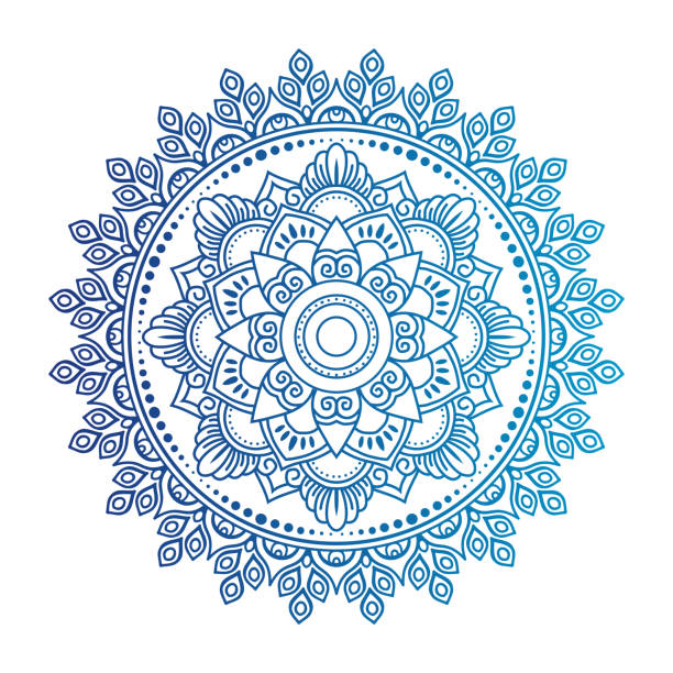 ilustrações, clipart, desenhos animados e ícones de mandala de gradiente redondo com padrões florais, ornamento redondo étnico, motivo indiano desenhado à mão, tema de henna de yoga de meditação mehendi - white background yoga backgrounds relaxation exercise