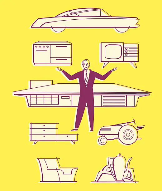 Vector illustration of Man With Household Items and Car