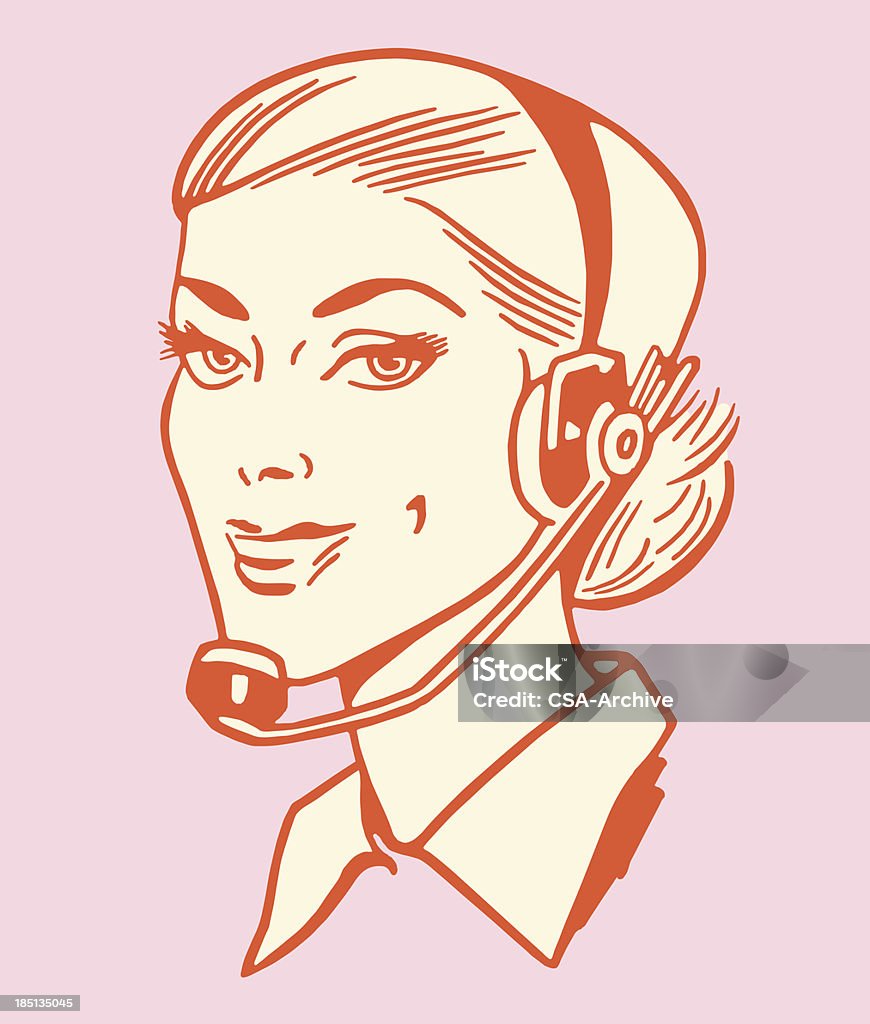 女性着用電話ハンドセット - 電話交換手のロイヤリティフリーベクトルアート