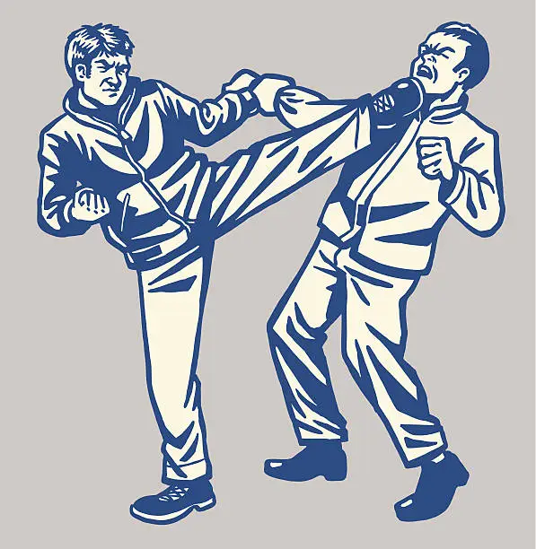 Vector illustration of Two Men Kickboxing