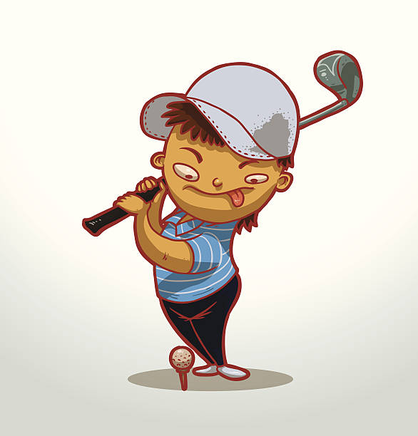 ilustrações de stock, clip art, desenhos animados e ícones de menino jogador de golfe - golf child sport humor