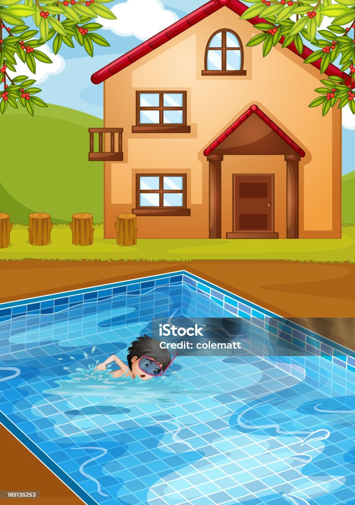 Enfant nager dans la piscine du jardin - clipart vectoriel de Adolescent libre de droits