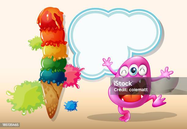 Ilustración de Feliz Rosa Beanie Monster Cerca Del Icecream Gigante y más Vectores Libres de Derechos de Animal