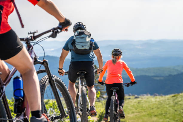 istock Cyclists riding electric mountain bikes 1851364367