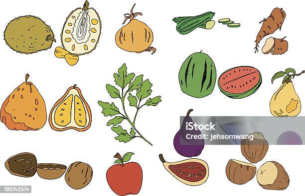 Фрукты И Овощи — стоковая векторная графика и другие изображения на тему Агли - Агли, Айва, Арбуз