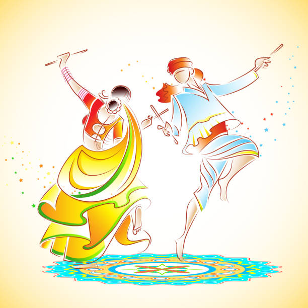 pasangan bermain dandiya - navaratri ilustrasi stok