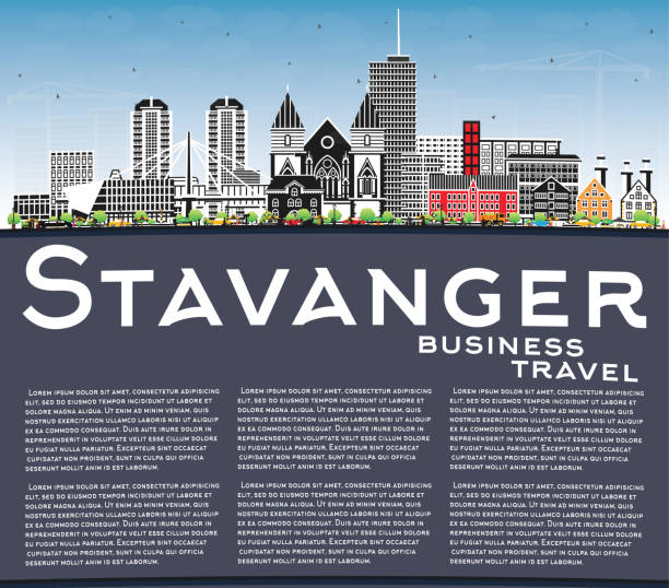 ilustrações de stock, clip art, desenhos animados e ícones de stavanger norway city skyline with color buildings, blue sky and copy space. stavanger cityscape with landmarks. business travel and tourism concept with historic architecture. - scandinavian church front view norway