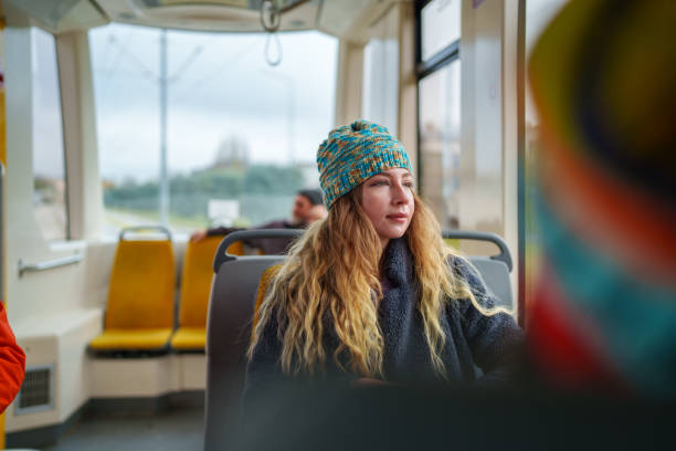 istock Woman traveling seated in tramway 1851445844