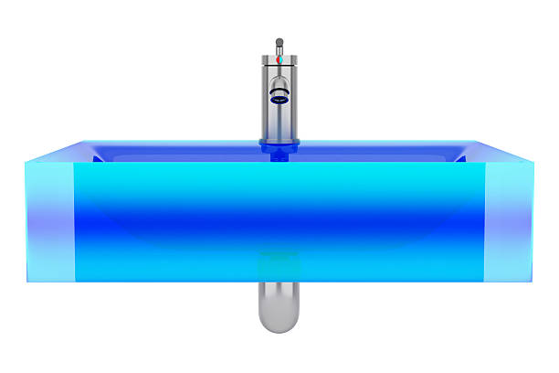 modern blue glass bathroom sink isolated on white background