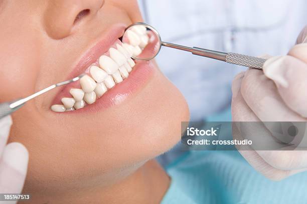 Closeup Of Teeth Being Examined By A Dentist Stock Photo - Download Image Now - Adult, Adults Only, Beautiful People