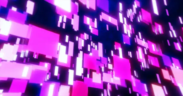Photo of Purple and blue energy squares and rectangles particles magic glowing hi-tech futuristic abstract background