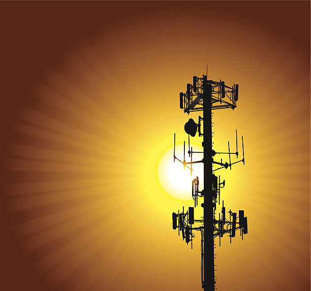 Cell Phone Tower - Telecommunications Background Cell Phone Tower - Telecommunications Background. Graphic silhouette background illustration of a cell phone tower. Check out my "Communication Talk" light box for more. cell tower stock illustrations