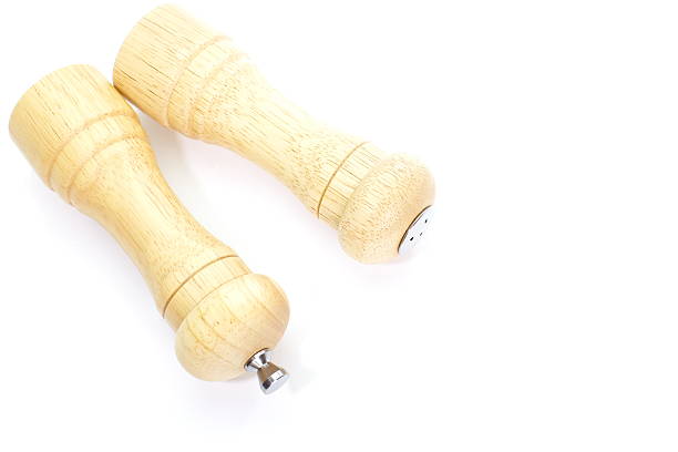 istock Wood pepper mill and salt shaker isolated on white 185150111