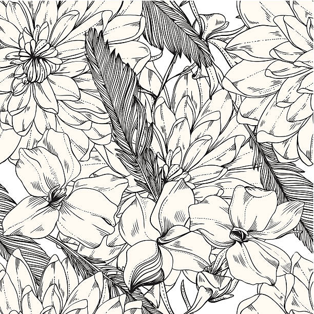 A line art retro floral pattern vector art illustration