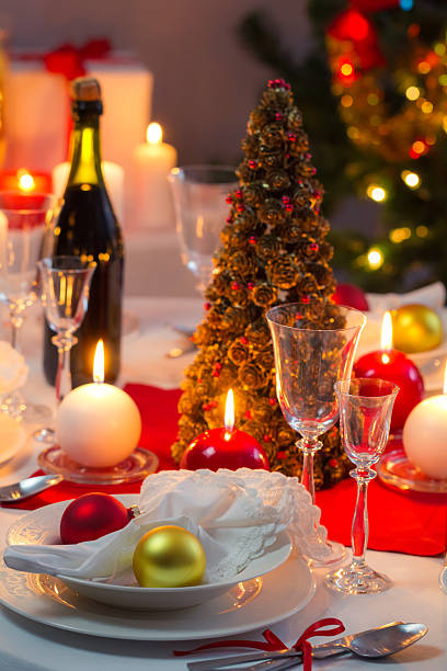 istock Candlelight on a table decorated beautifully for Christmas 185151586