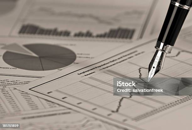 Fountain Pen On Stock Chart Stock Photo - Download Image Now - Analyzing, Bank - Financial Building, Banking