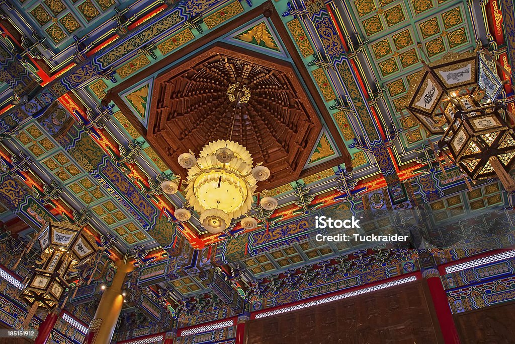 Chinese lamp and ceiling temple Chinese lamp and ceiling ancient style in temple, Bangkok, Thailand. Ancient Stock Photo