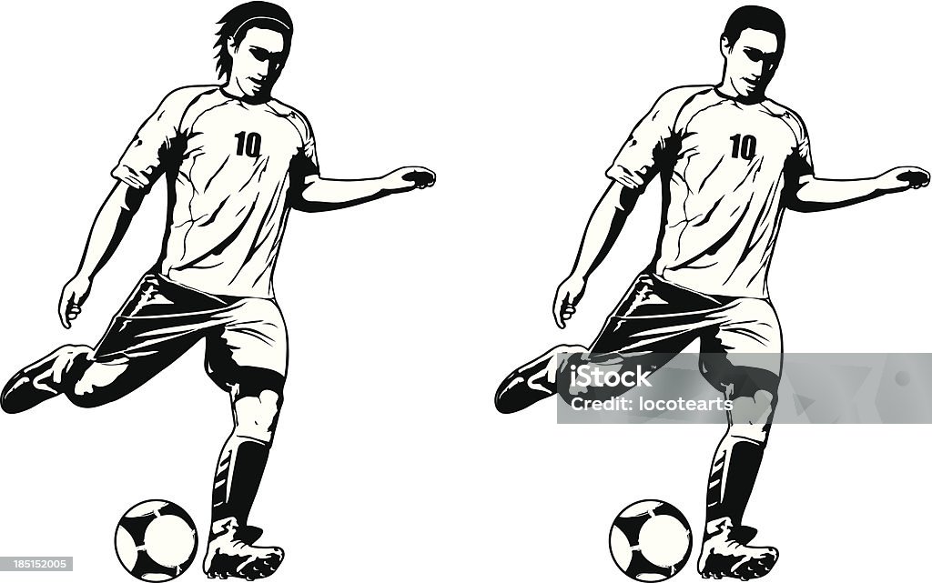 Dwa modele soccer player - Grafika wektorowa royalty-free (Bramka - sprzęt sportowy)