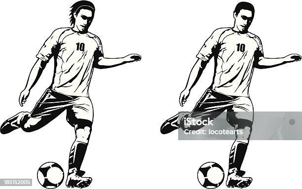 Dois Modelos De Jogador De Futebol - Arte vetorial de stock e mais imagens de Baliza - Equipamento desportivo - Baliza - Equipamento desportivo, Estêncil, Marcar golo