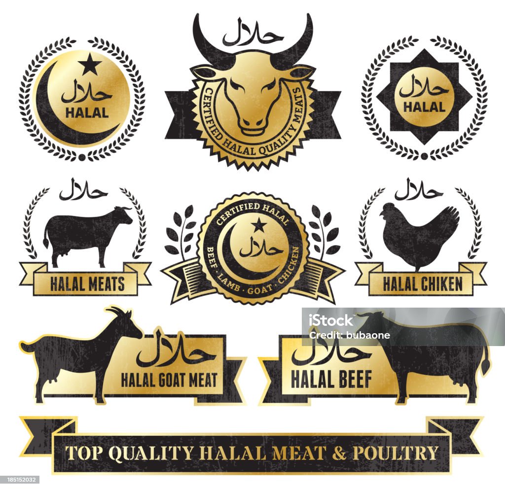 Halal de carne de res y aves Golden Grunge vector conjunto de iconos - arte vectorial de Carne de vaca libre de derechos