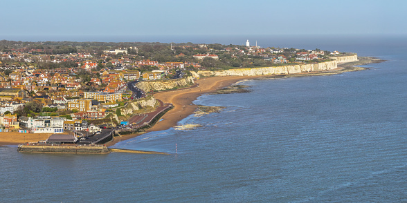 An aerial view of Viking Bay in Kent on a sunny autumn day