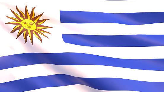 3D render - Uruguay flag fluttering in the wind.