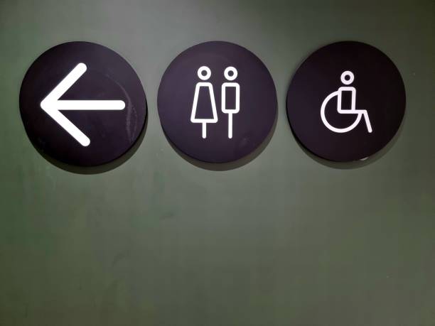 여자 화장실 또는 남자 화장실 및 기타 배경에 화살표 표시
â 스톡 사진