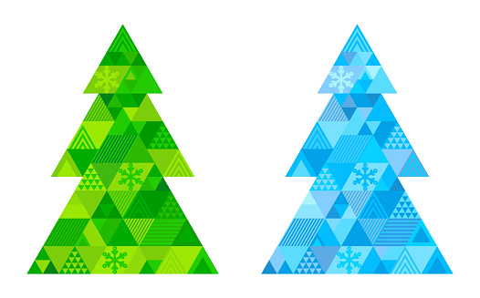 Vector set of modern geometric Christmas trees
