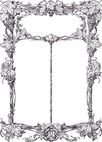 Old time ornamental frame with grapes, leaves and branches