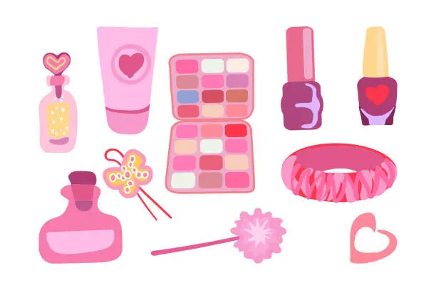 Vector illustration of Pink cosmetics. Fashion trends. Vector illustration.