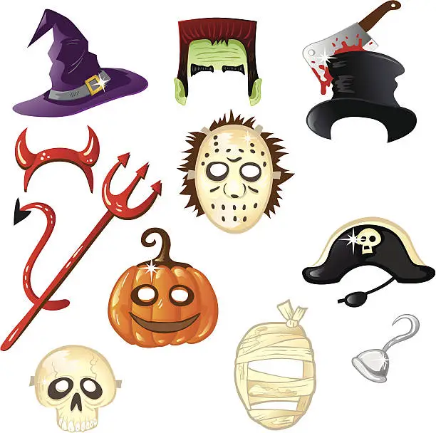 Vector illustration of Halloween Hats and Masks