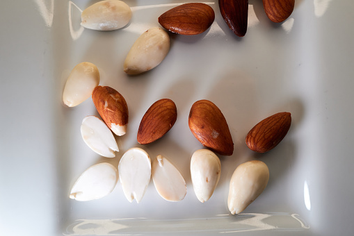Sprouted almonds shot indoor on a natural background